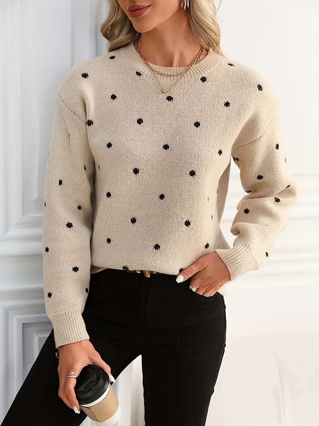 Polka Dot Crew Neck Sweater