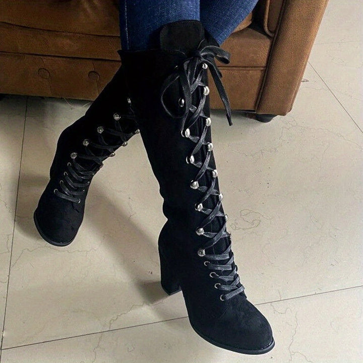 Lace-Up Chunky-Heel Tall Boots