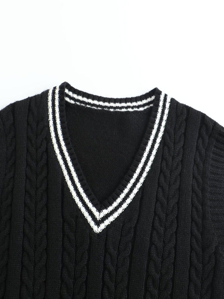 Cable-Knit V-Neck Sweater Vest