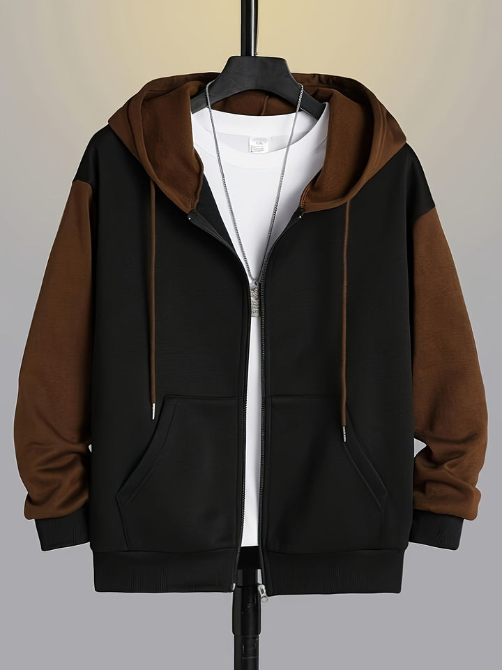 Color Block Zip-Up Hoodie