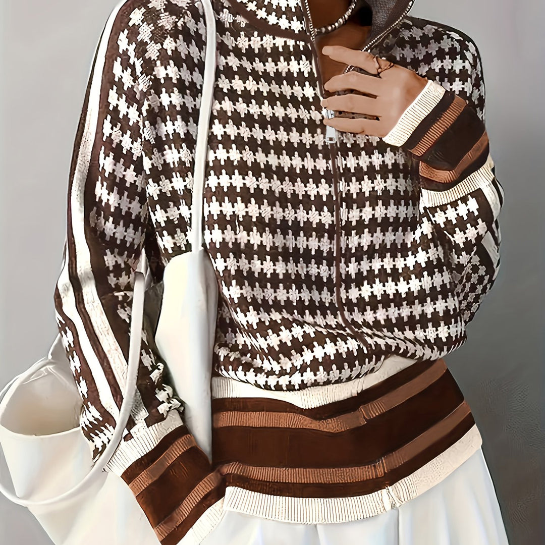 Patterned Zip-Front Cardigan
