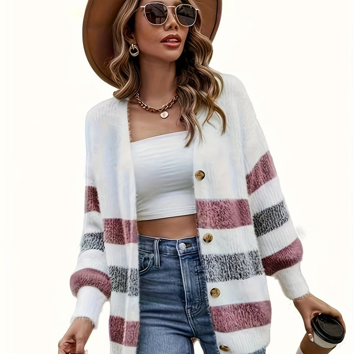Striped Open-Front Cardigan