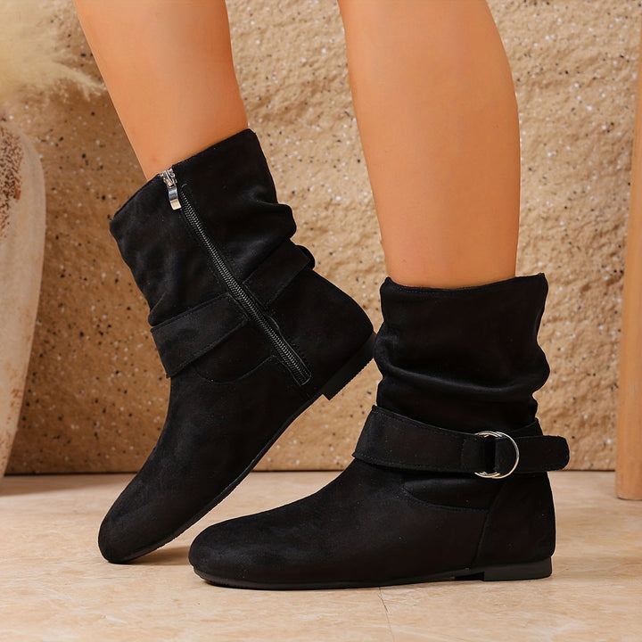 Slouch Buckle Mid-Calf Boots