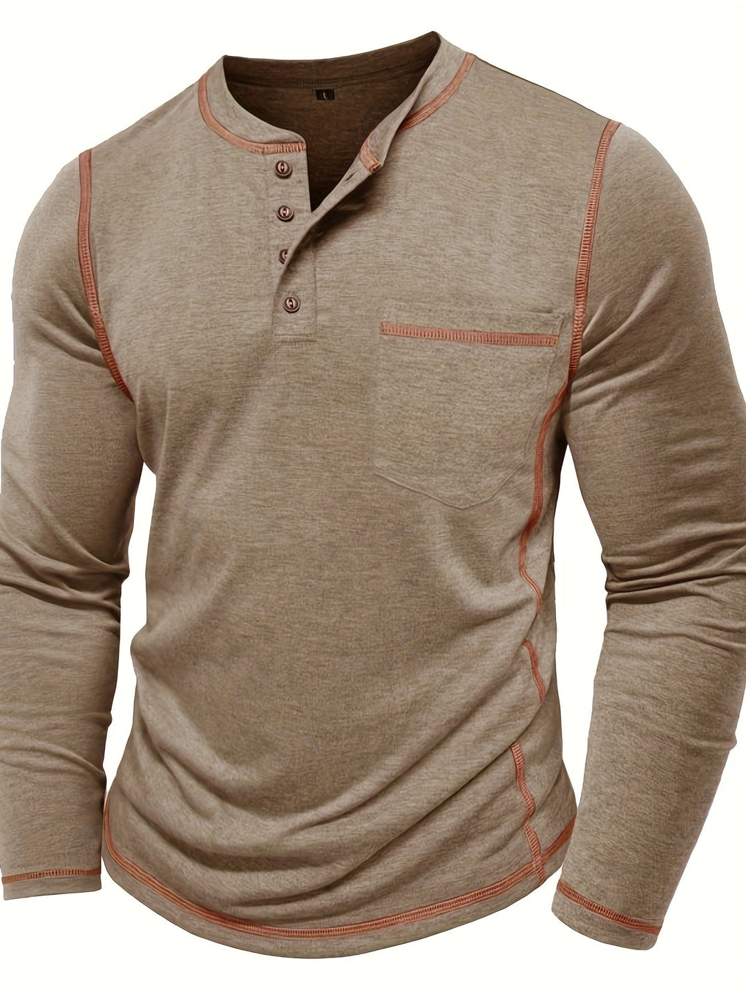 Contrast-Stitch Long Sleeve Henley