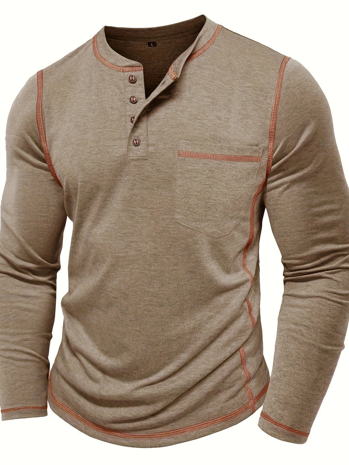 Contrast-Stitch Long Sleeve Henley