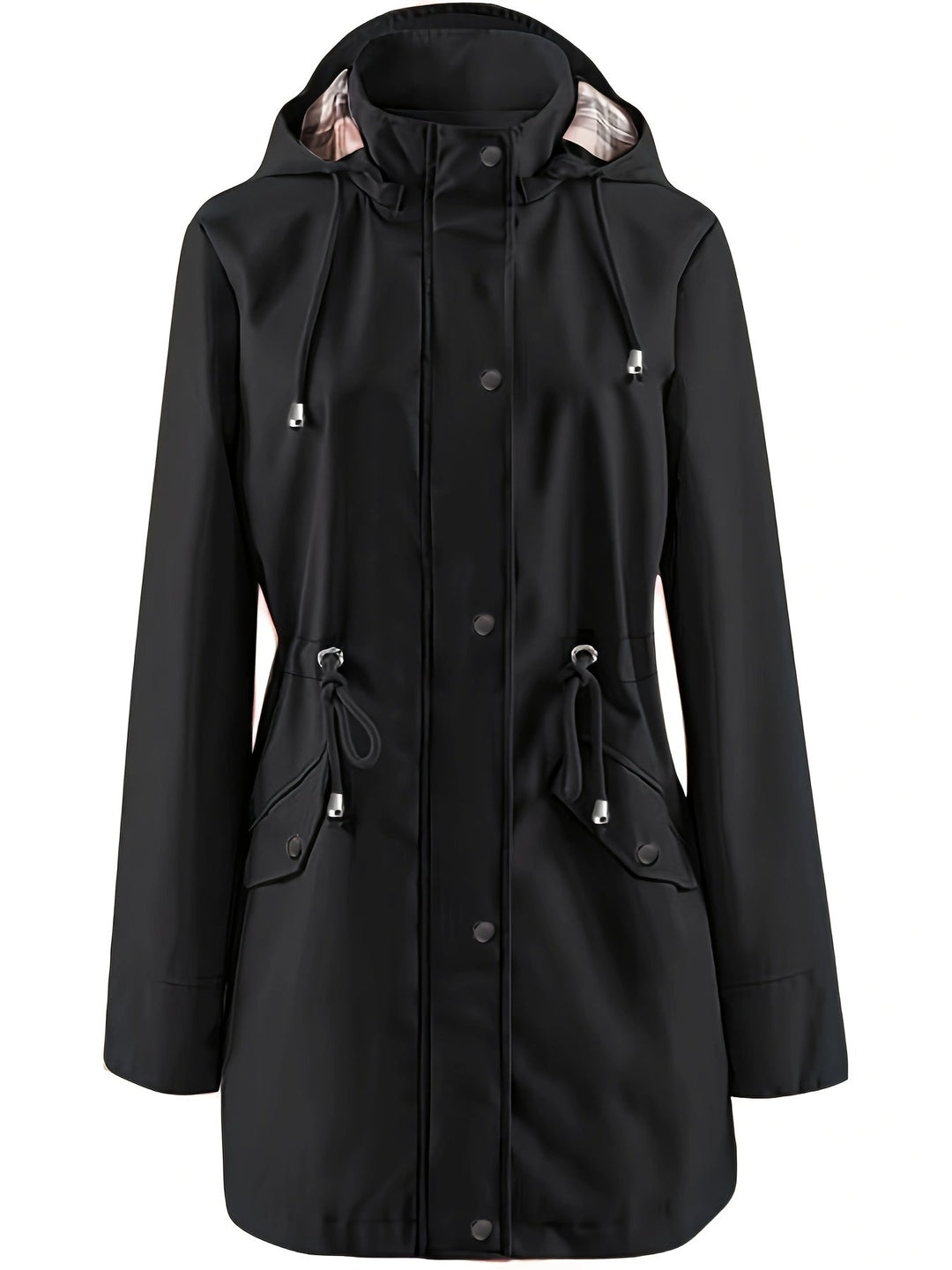 Hooded Drawstring Rain Jacket