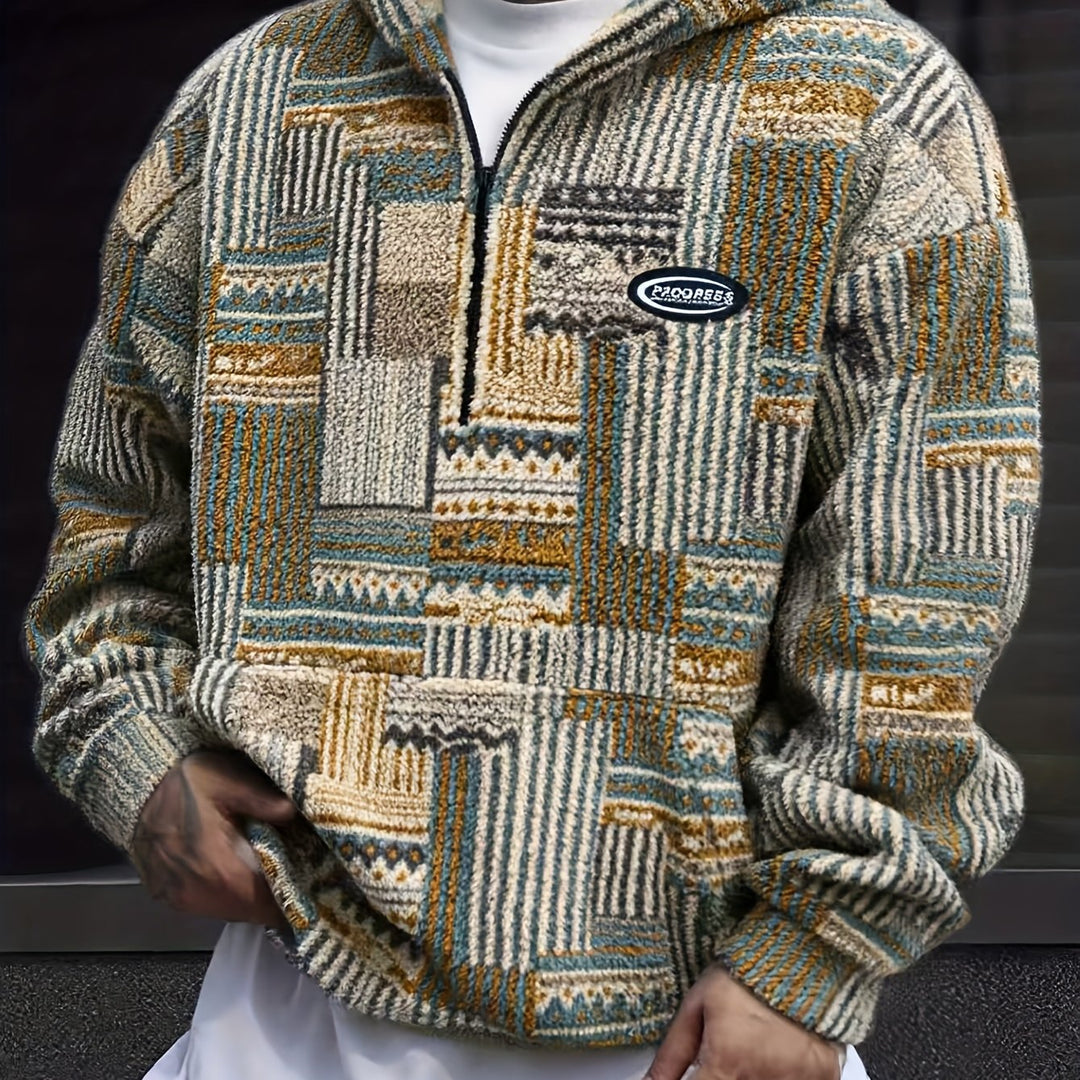 Patterned Quarter-Zip Sweater