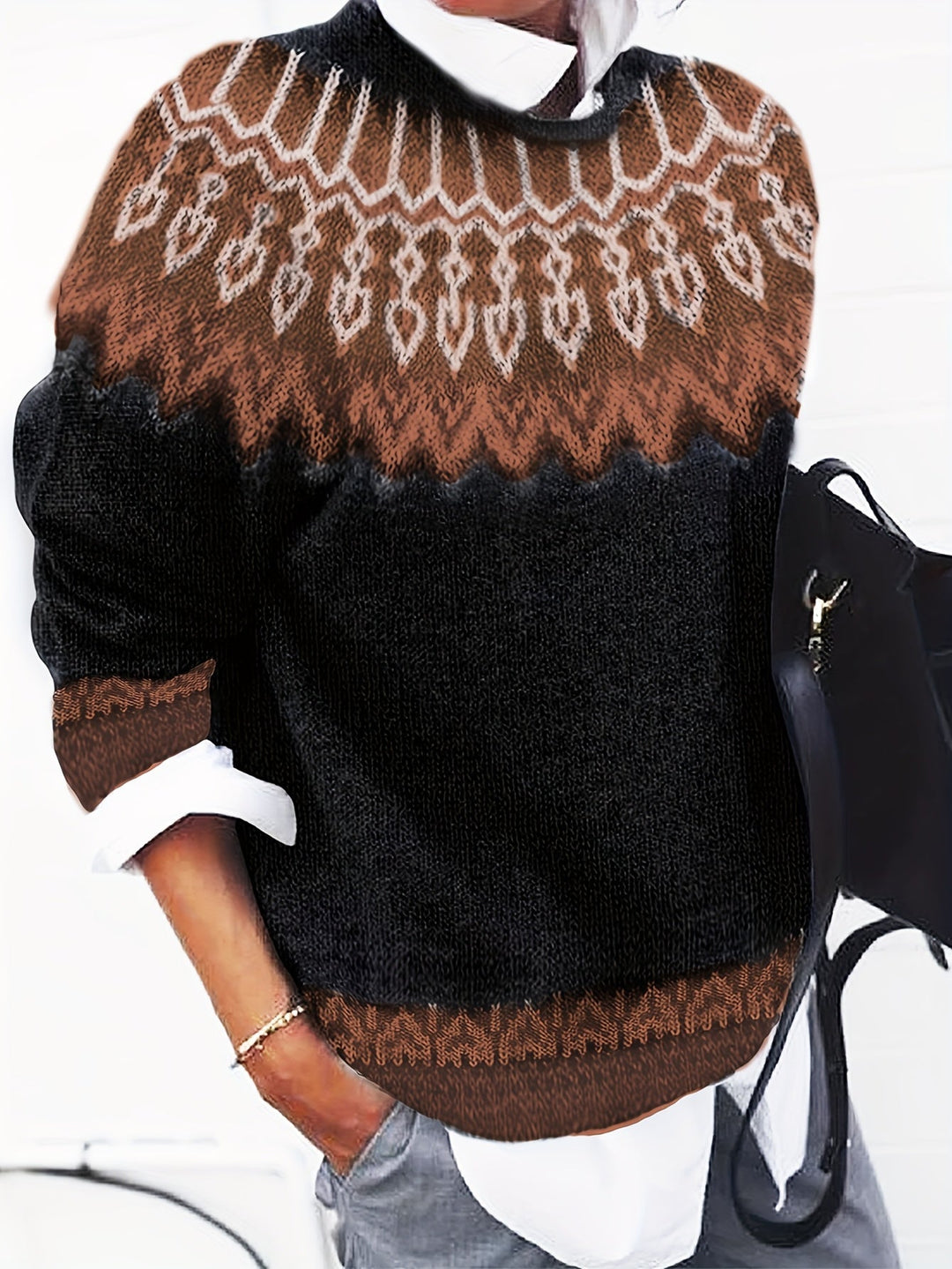 Chunky Jacquard Round Neck Sweater