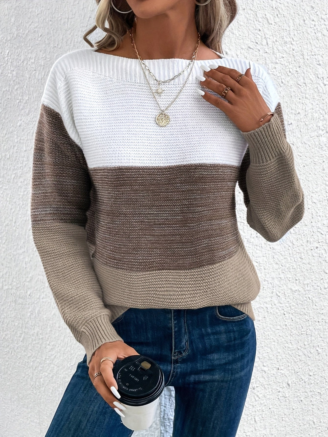 Color-Blocked Drop-Shoulder Sweater