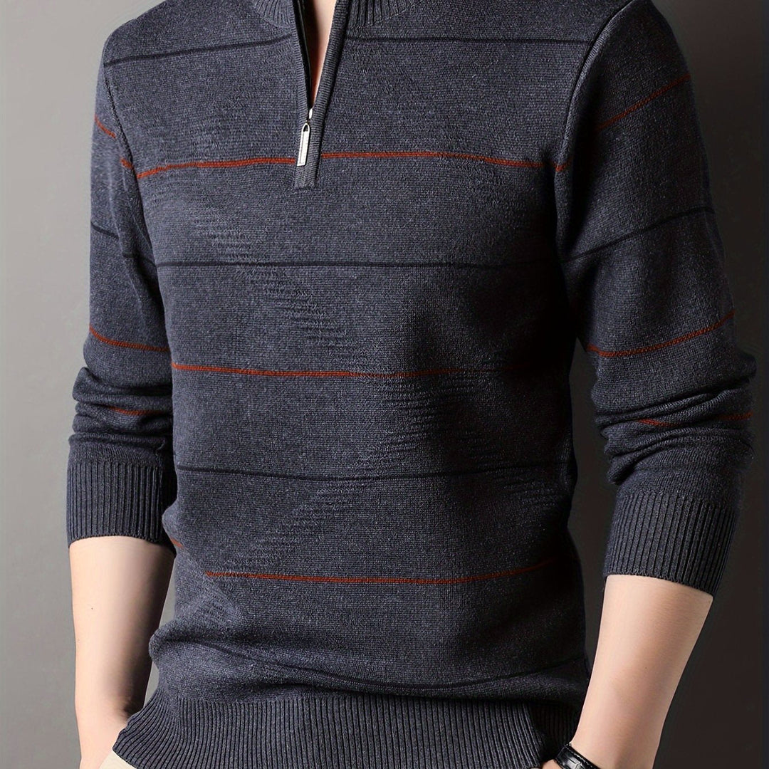 Refined Striped Zip-Neck Sweater