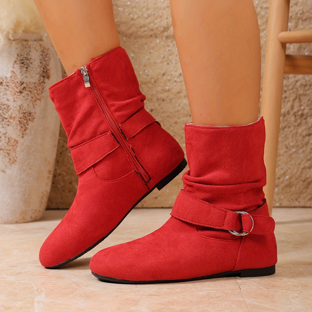 Slouch Buckle Mid-Calf Boots