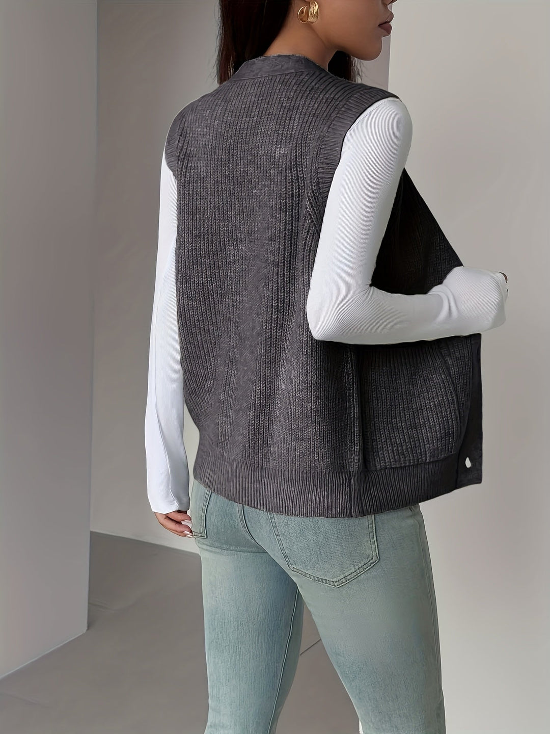 Buttoned V-Neck Knit Vest