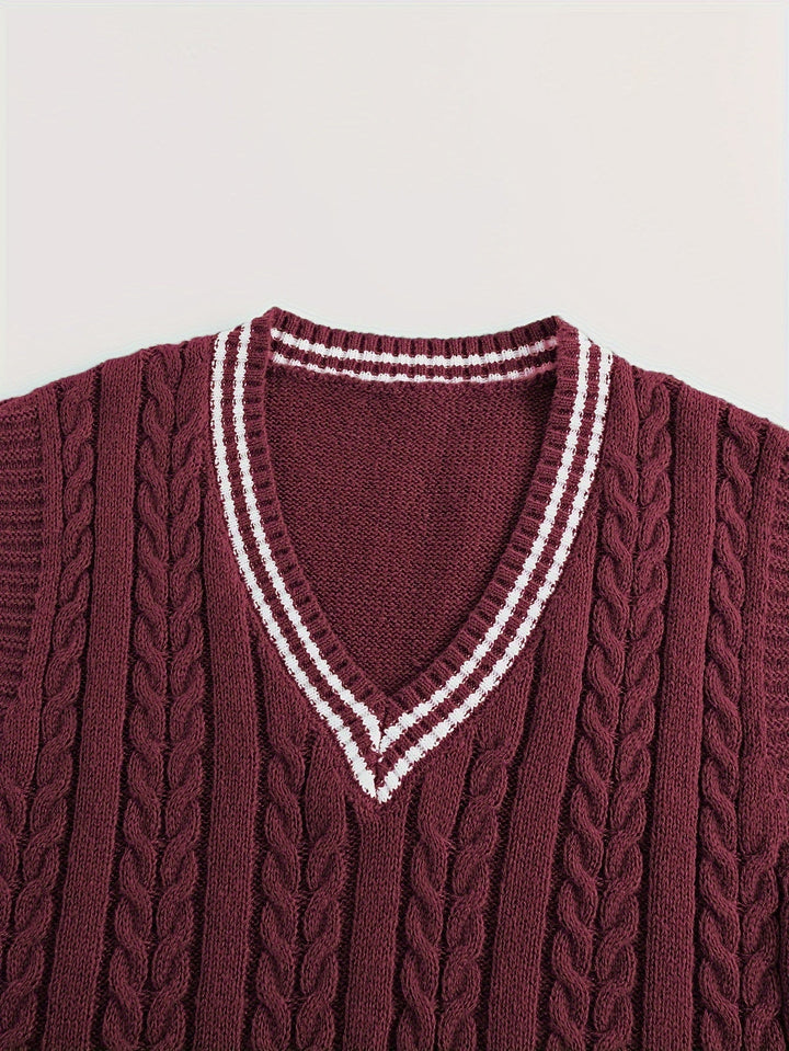 Cable-Knit V-Neck Sweater Vest