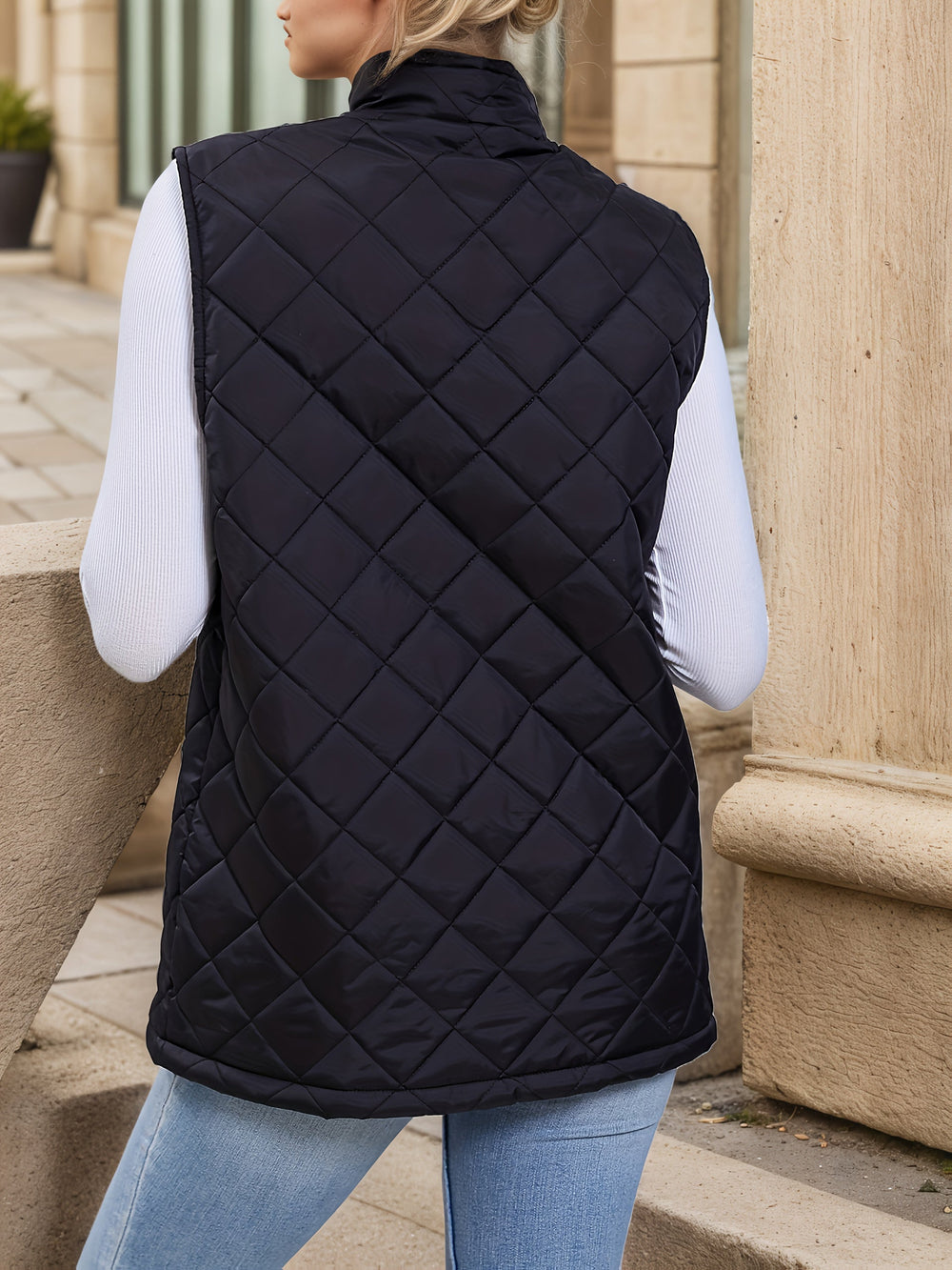Diamond-Quilted Longline Vest