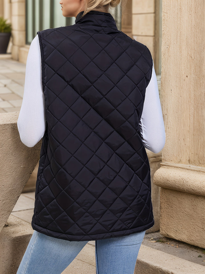Diamond-Quilted Longline Vest