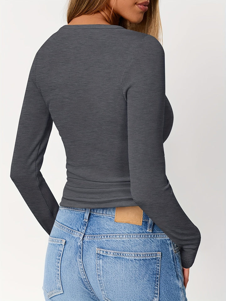 Fitted Button Henley Top