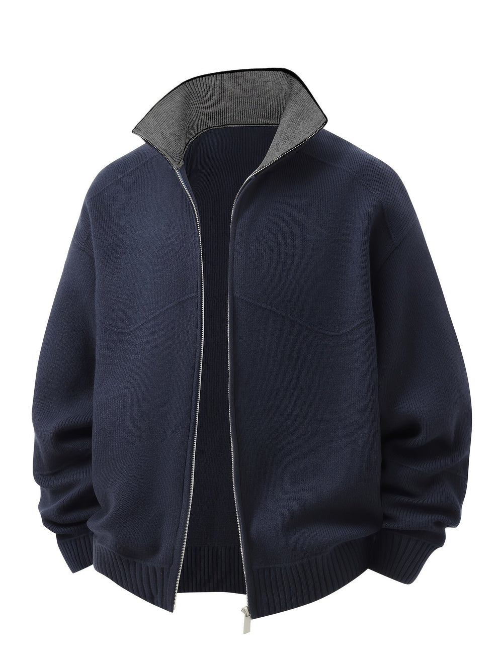 Zip-Front High-Neck Cardigan