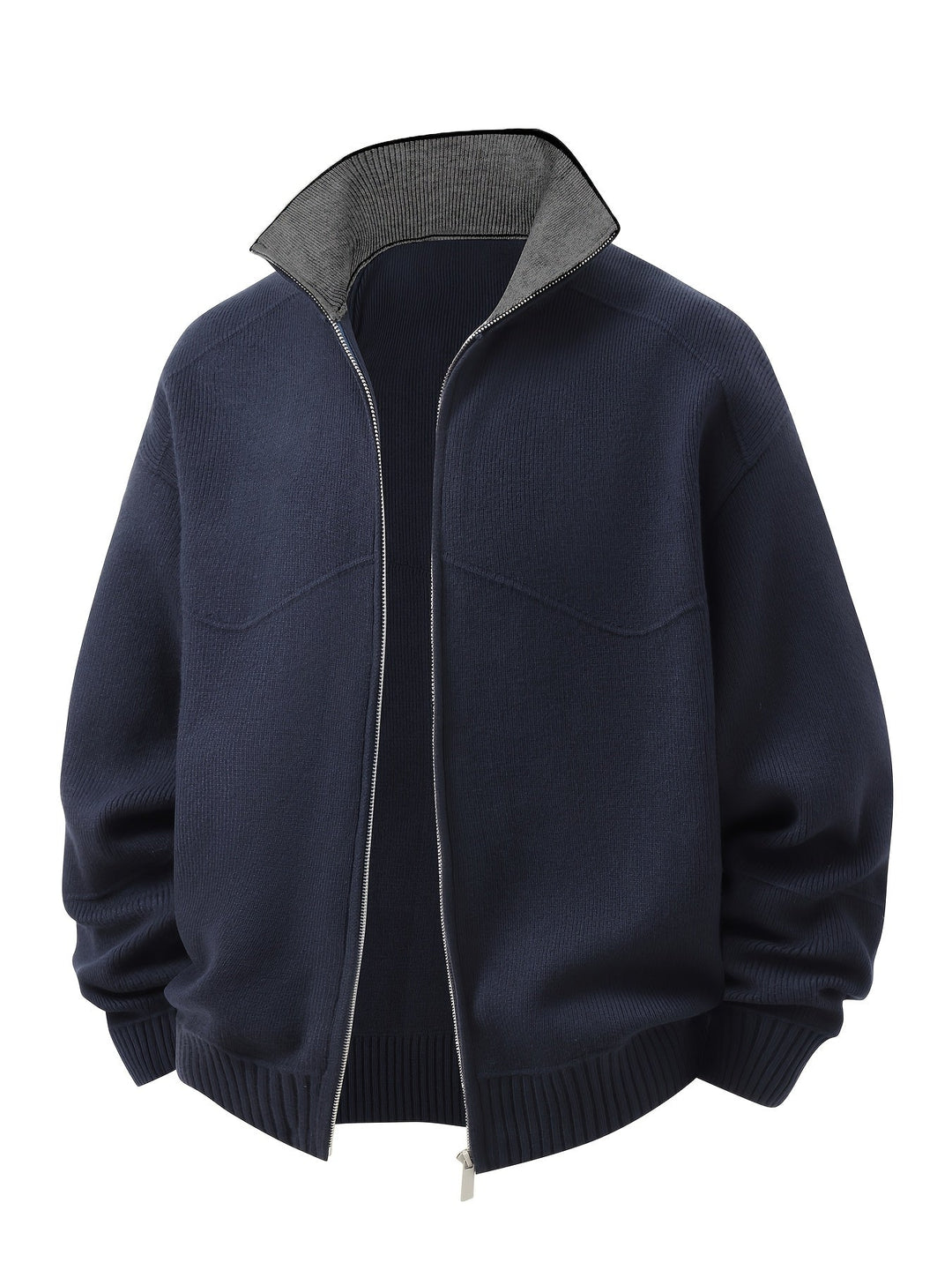 Zip-Front High-Neck Cardigan