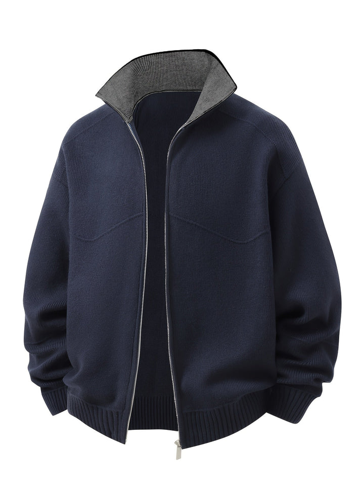 Zip-Front High-Neck Cardigan