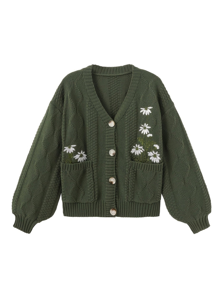 Floral Embroidered Button Cardigan