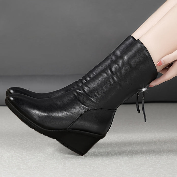 Sleek Wedge Mid-Calf Boots