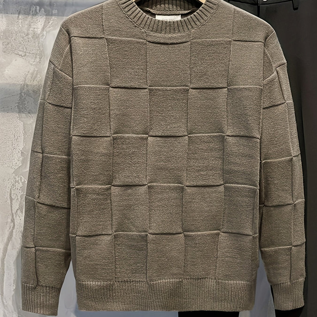 Textured Check Crewneck Sweater