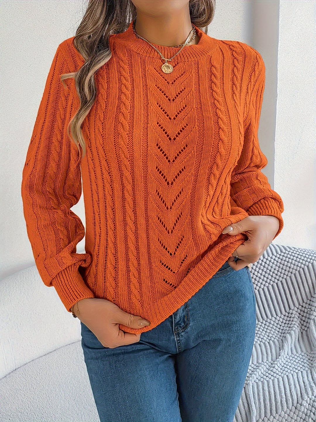 Cable-Knit Textured Sweater