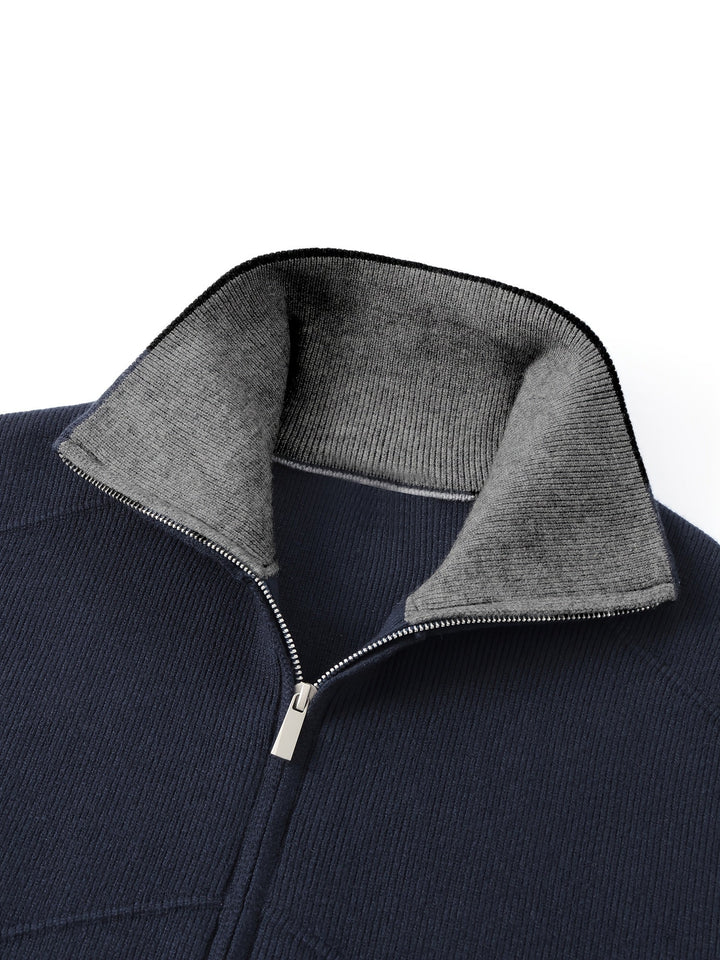 Zip-Front High-Neck Cardigan