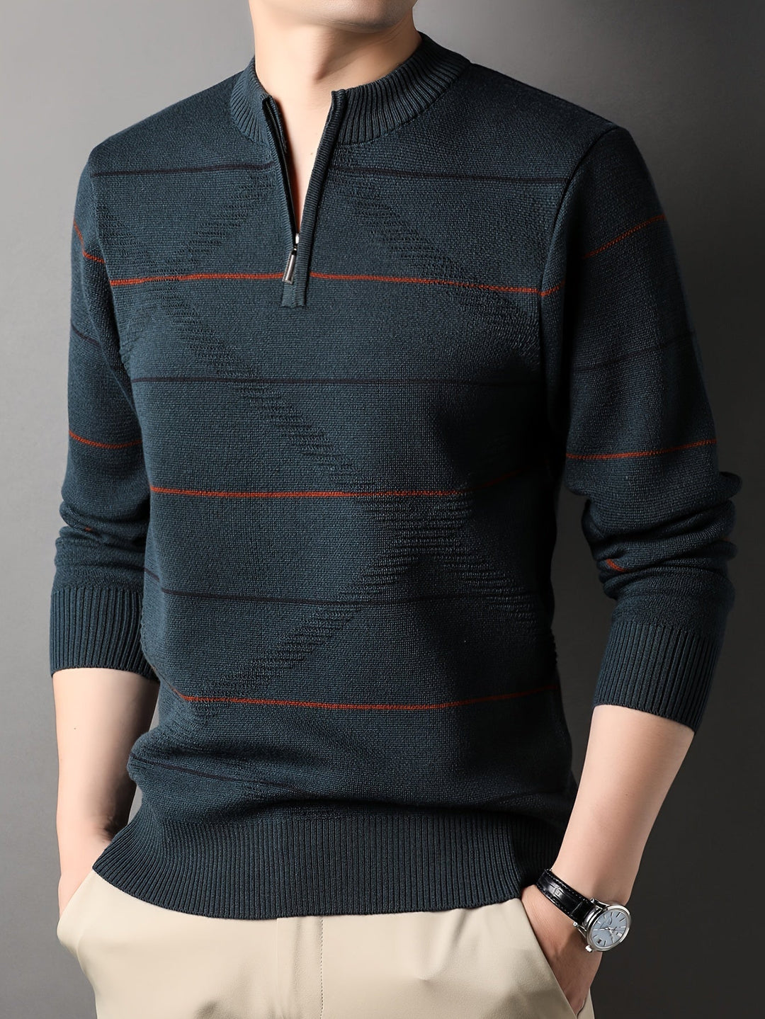 Refined Striped Zip-Neck Sweater