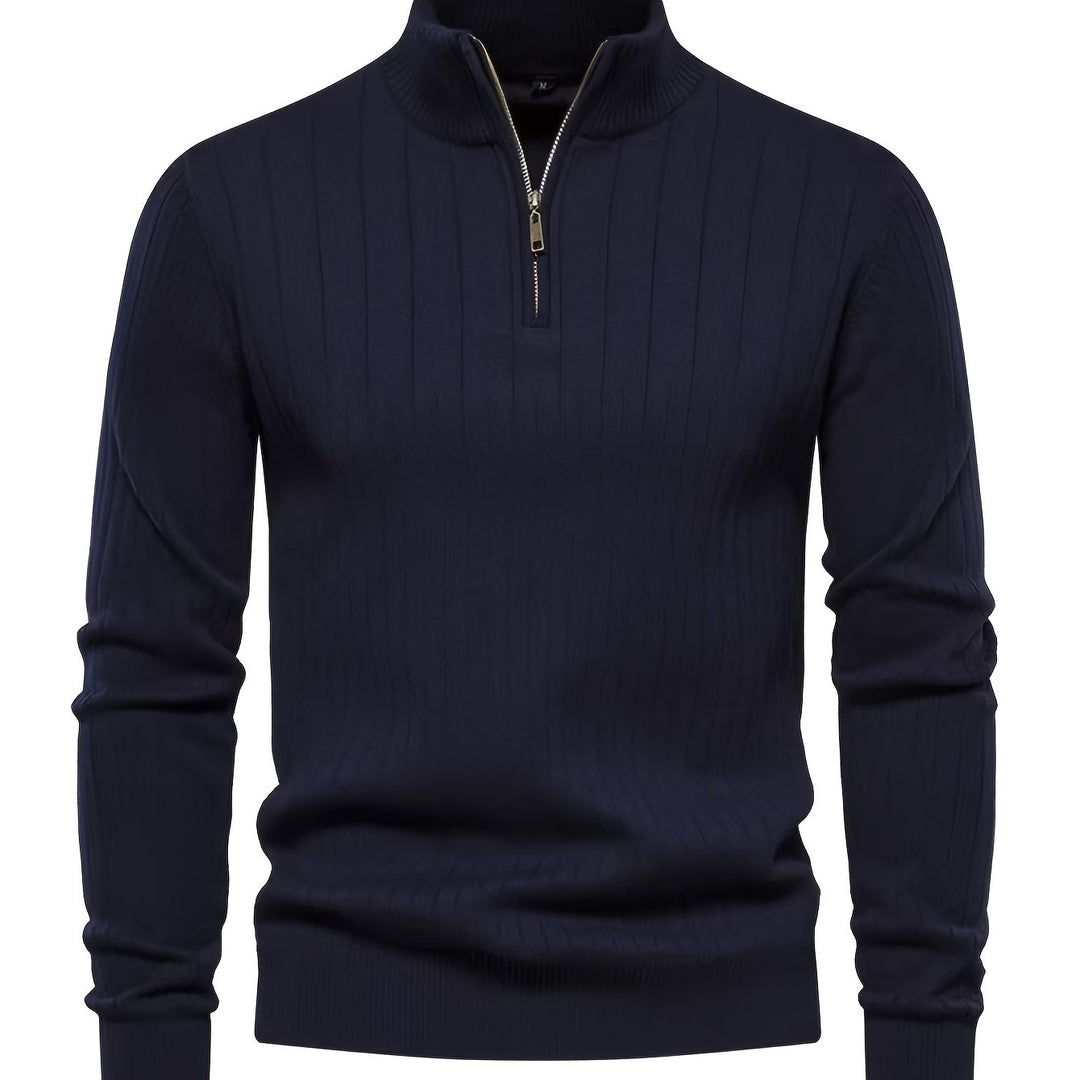 Quarter-Zip Stand Collar Sweater