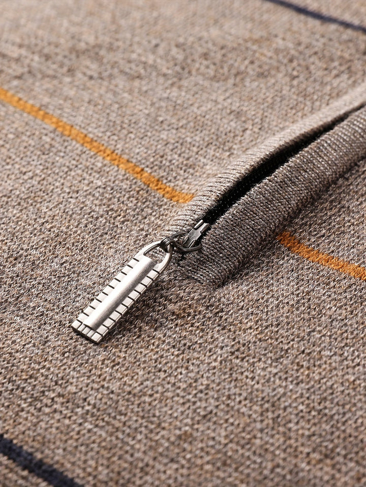 Refined Striped Zip-Neck Sweater
