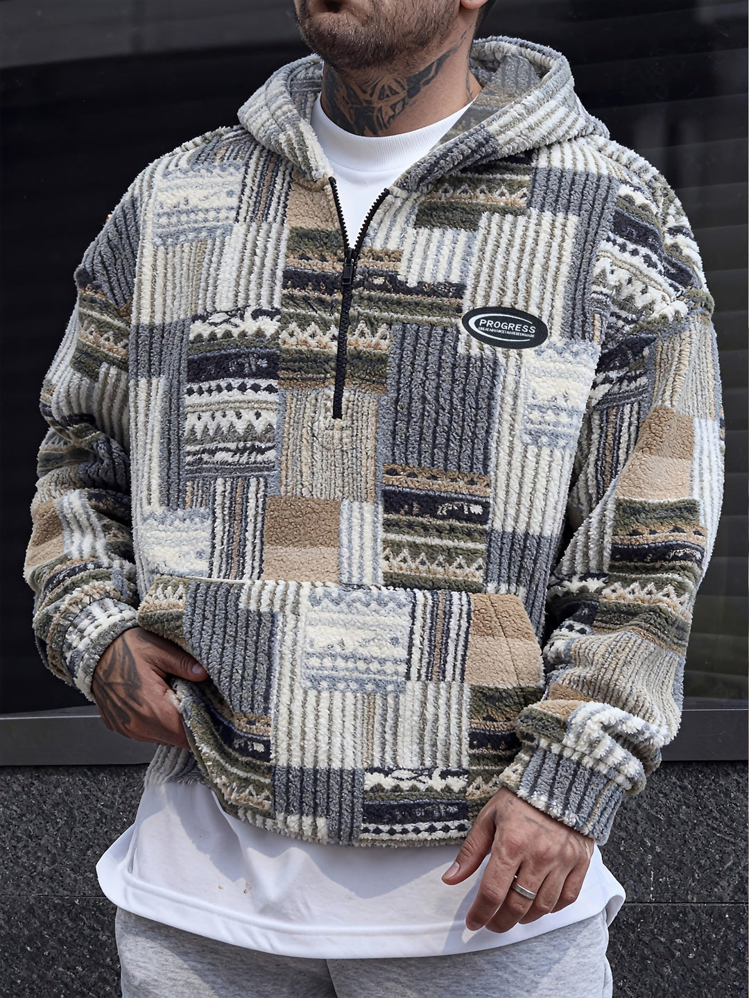 Patterned Quarter-Zip Sweater