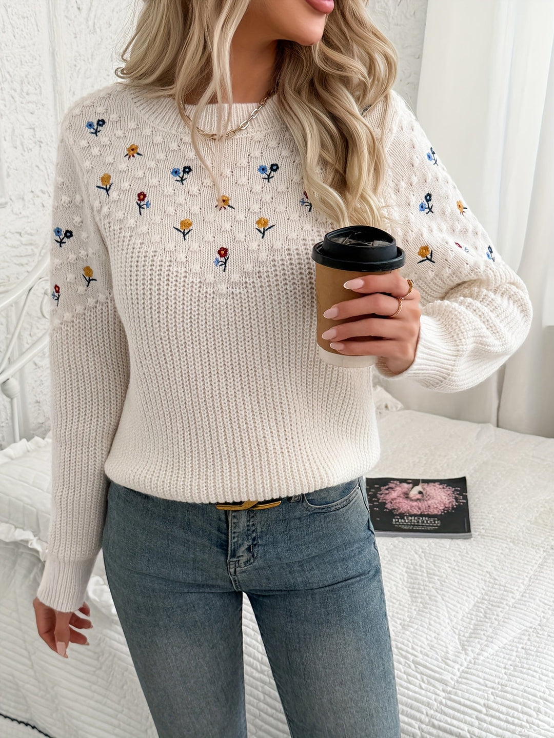 Floral Embroidered Knit Sweater