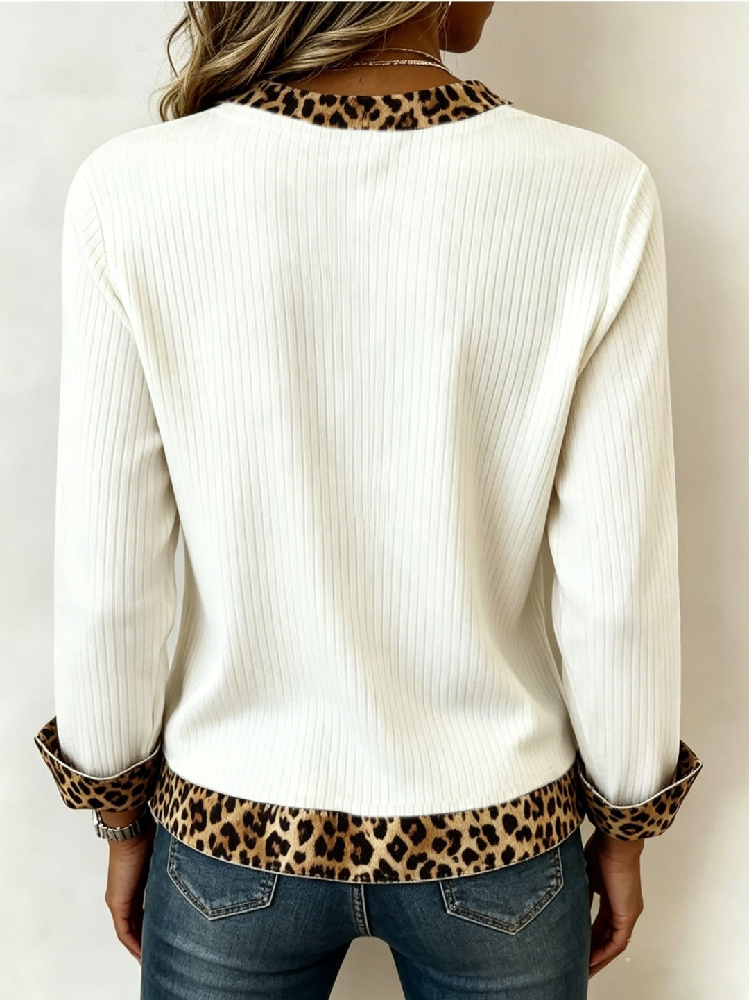 Animal-Trimmed V-Neck Top
