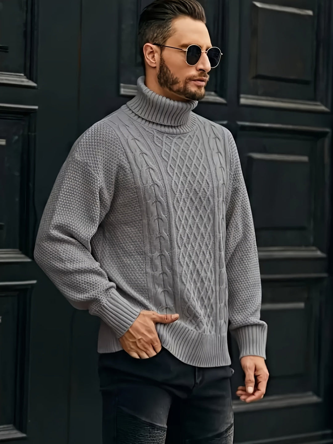 Classic Cable-Knit Turtleneck Sweater