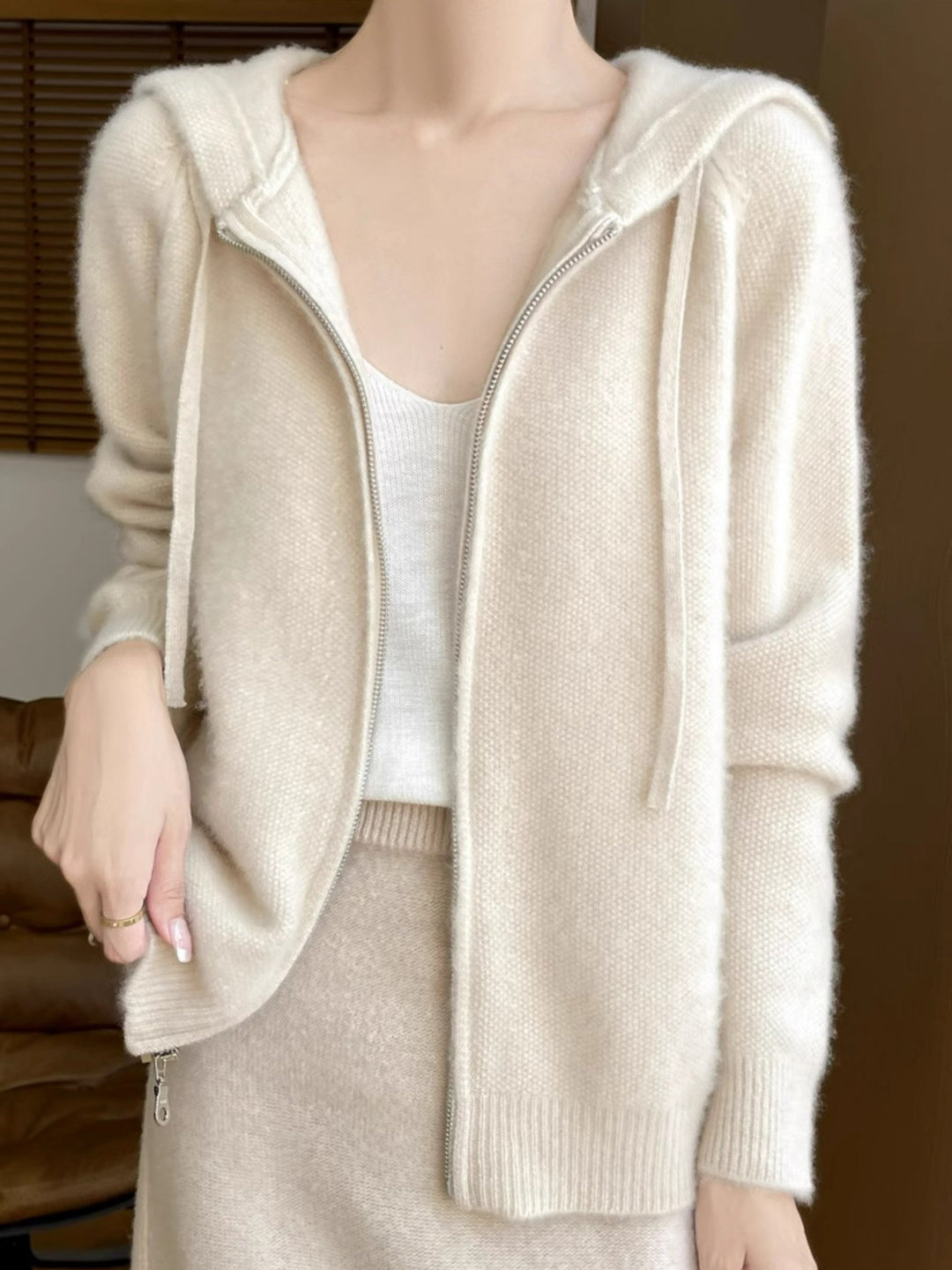 Hooded Zip-Front Cardigan