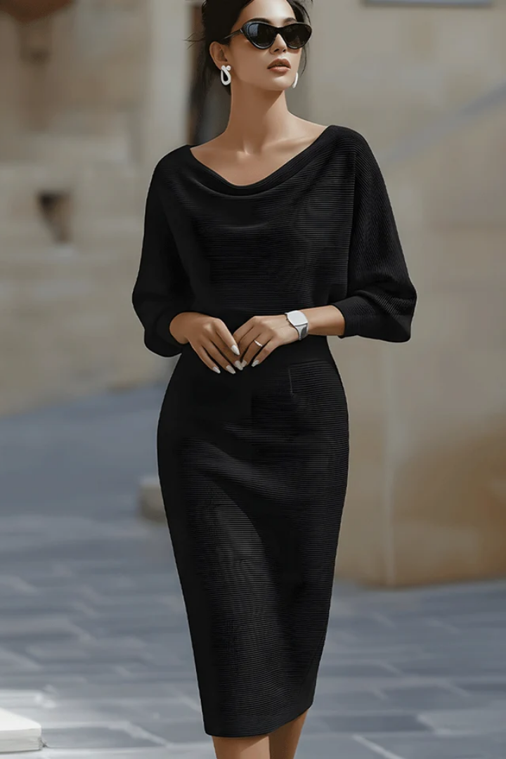 Draped Batwing Midi Dress