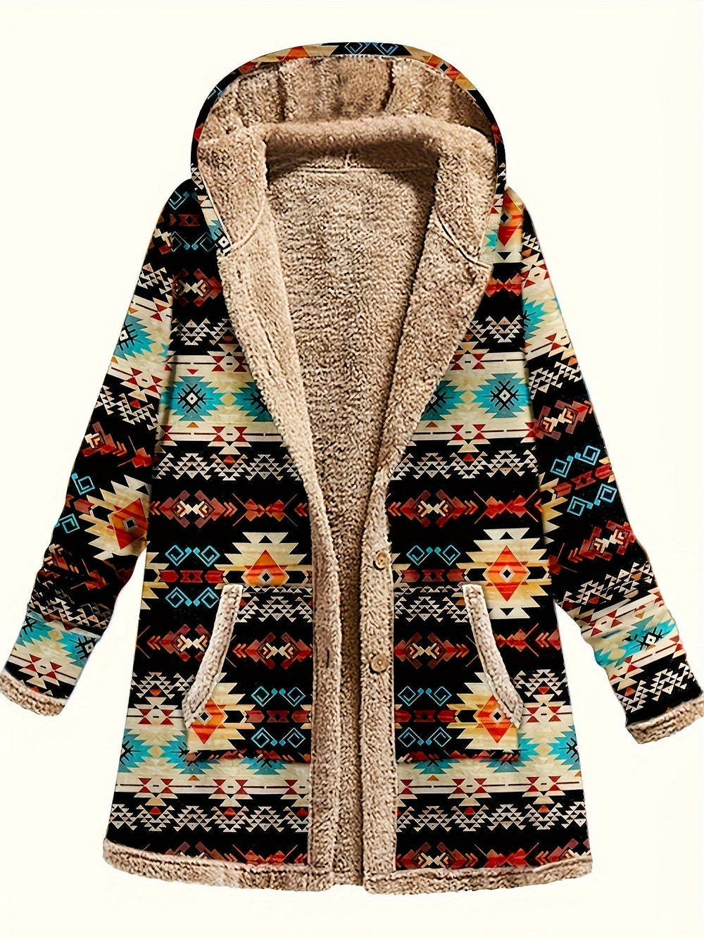 Cozy Patterned Hooded Coat