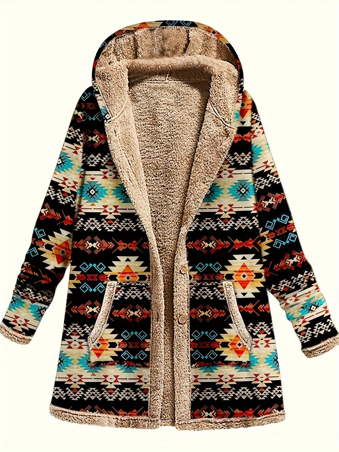 Cozy Patterned Hooded Coat