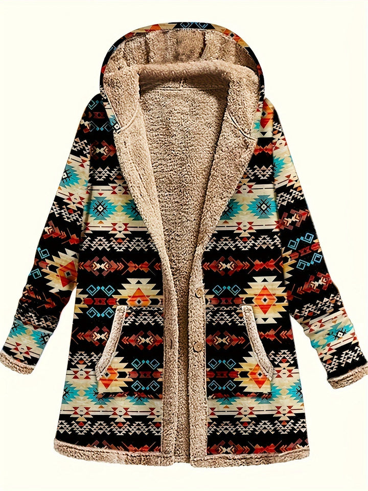 Cozy Patterned Hooded Coat