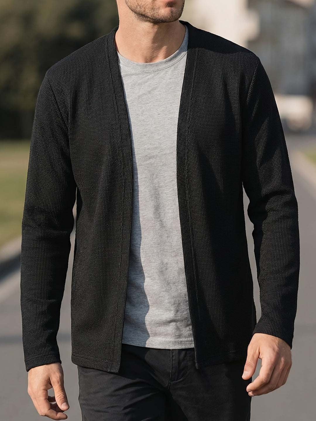 Open-Front Textured Cardigan