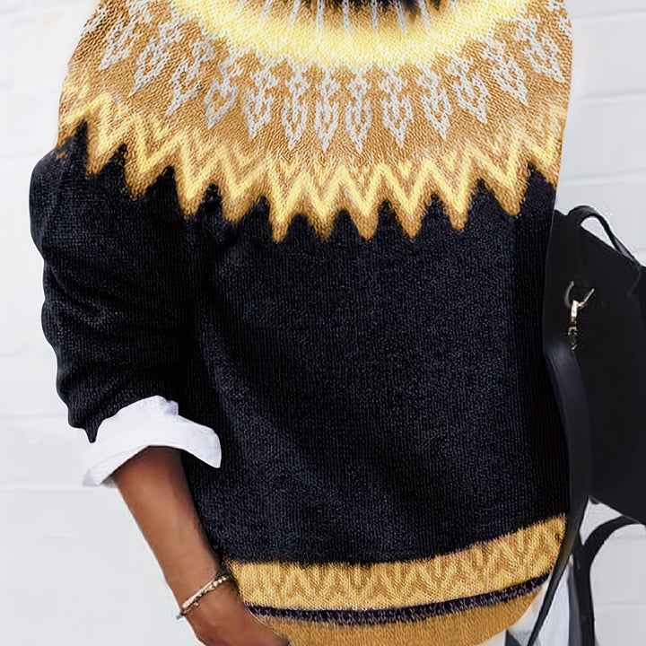 Chunky Jacquard Round Neck Sweater