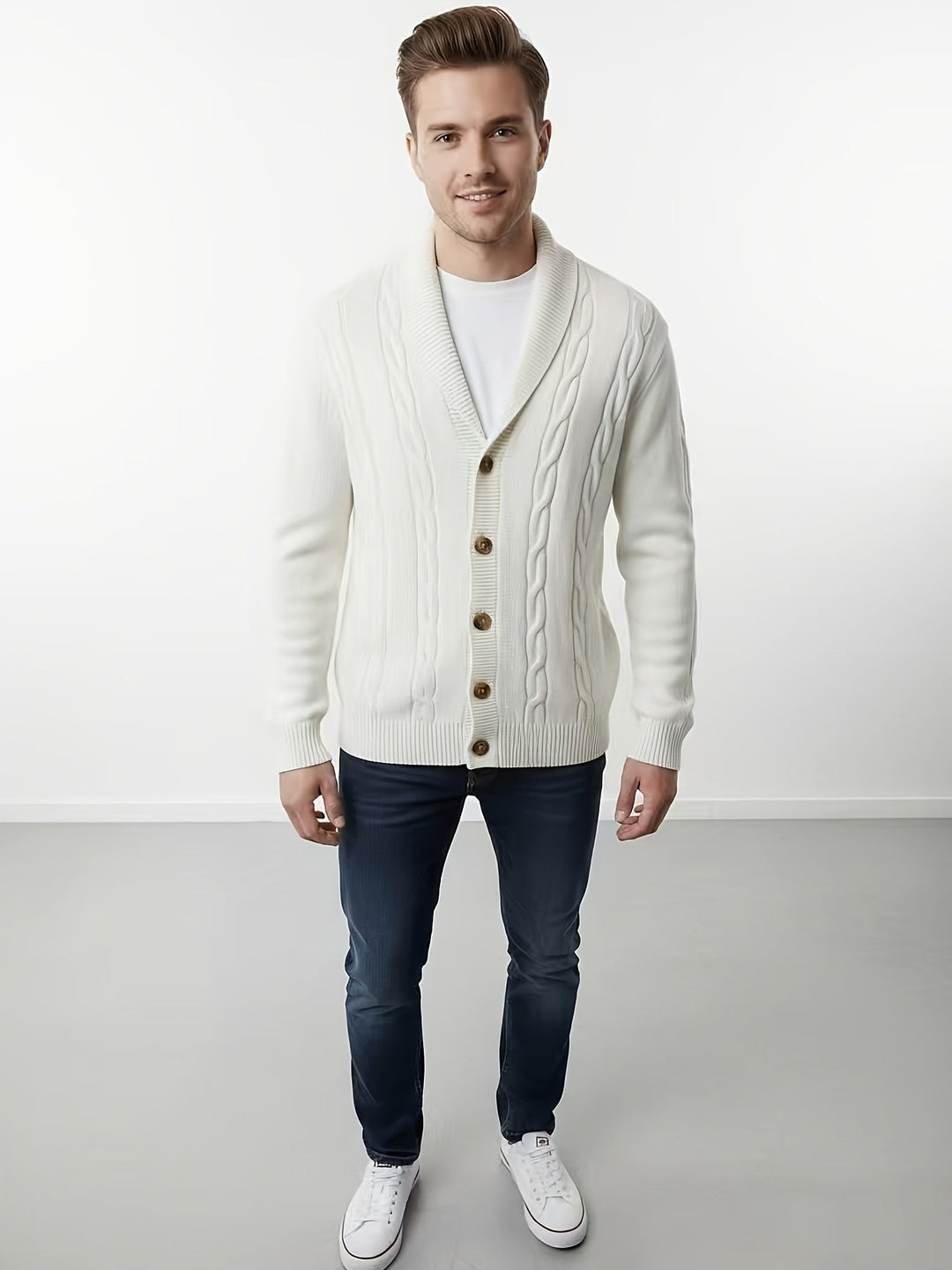 Cable-Knit Button Cardigan