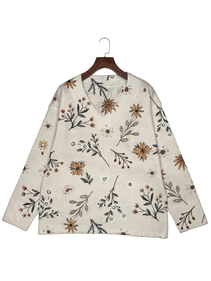 Floral V-Neck Sweater