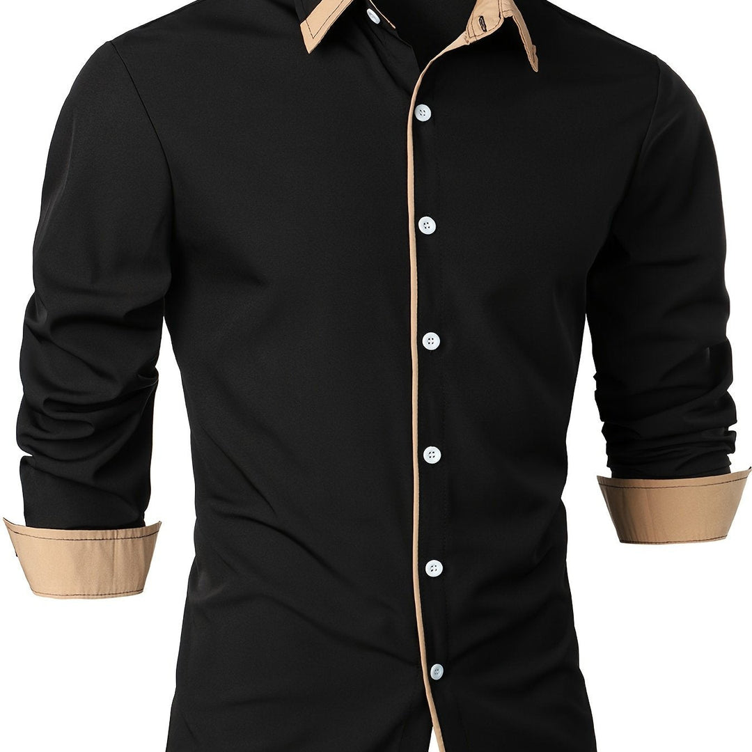 Contrast-Trim Long Sleeve Shirt