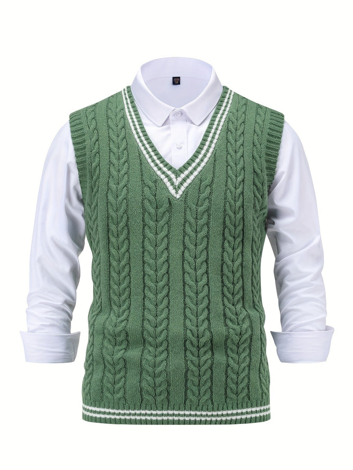 Cable-Knit V-Neck Sweater Vest