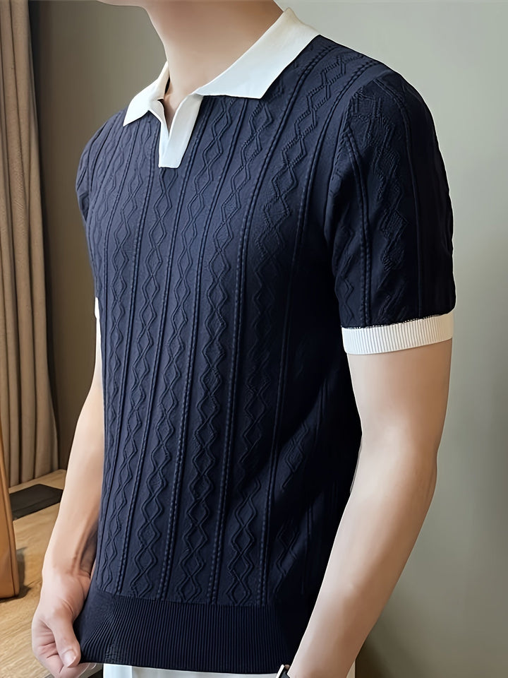 Textured Contrast-Collar Polo Shirt