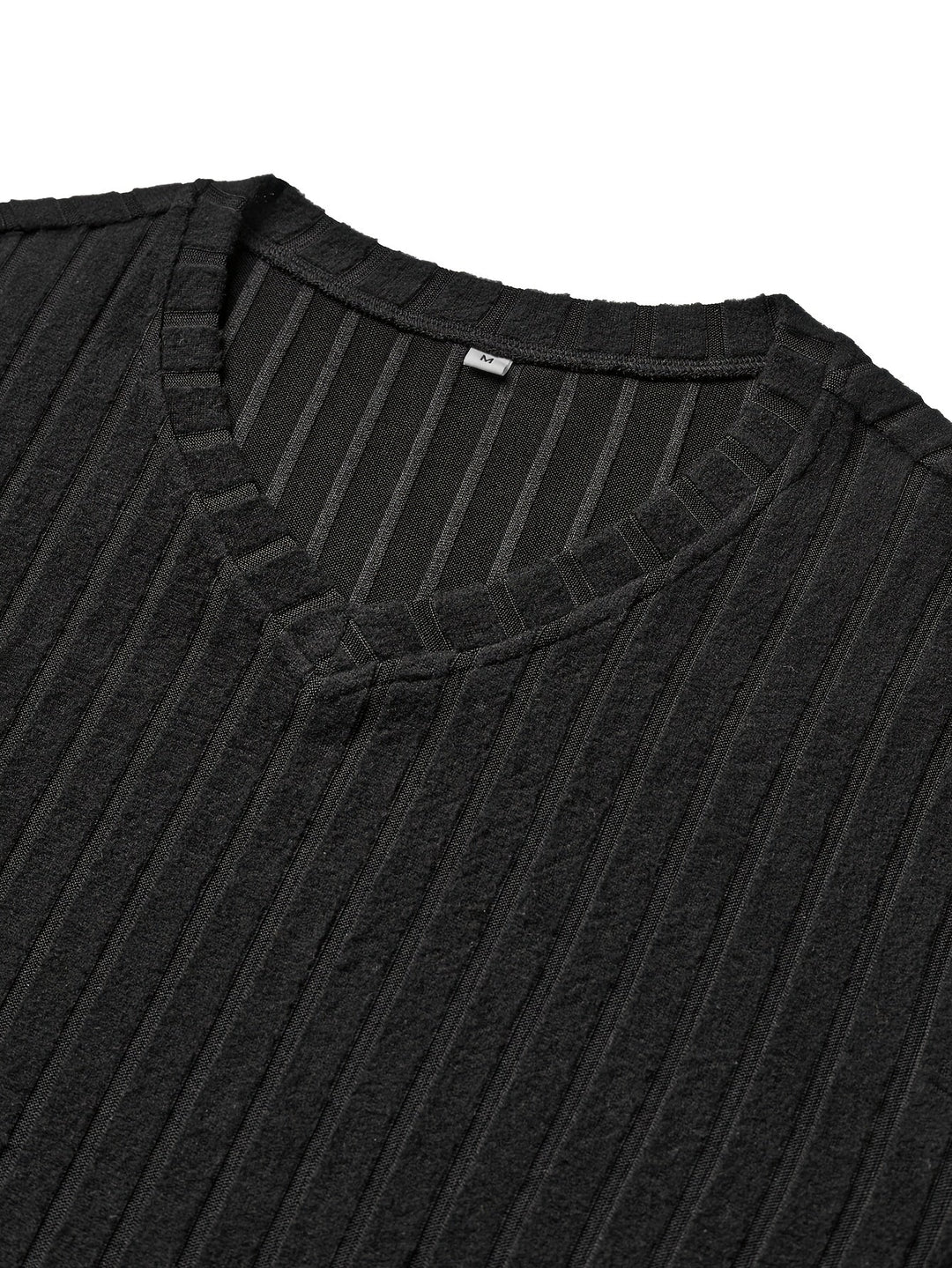 Ribbed V-Neck Long Sleeve Top