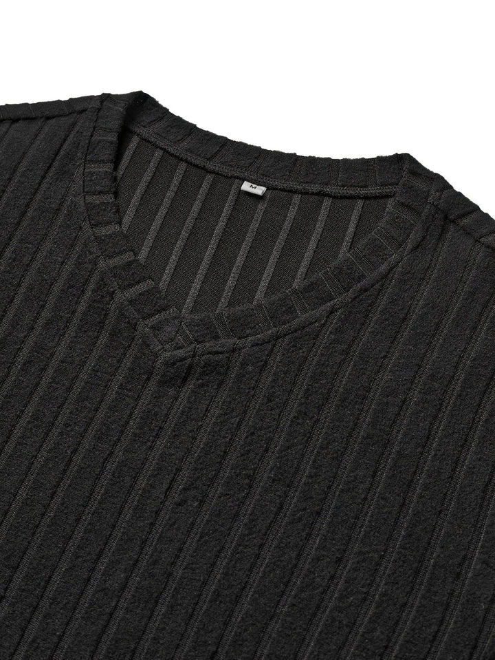 Ribbed V-Neck Long Sleeve Top