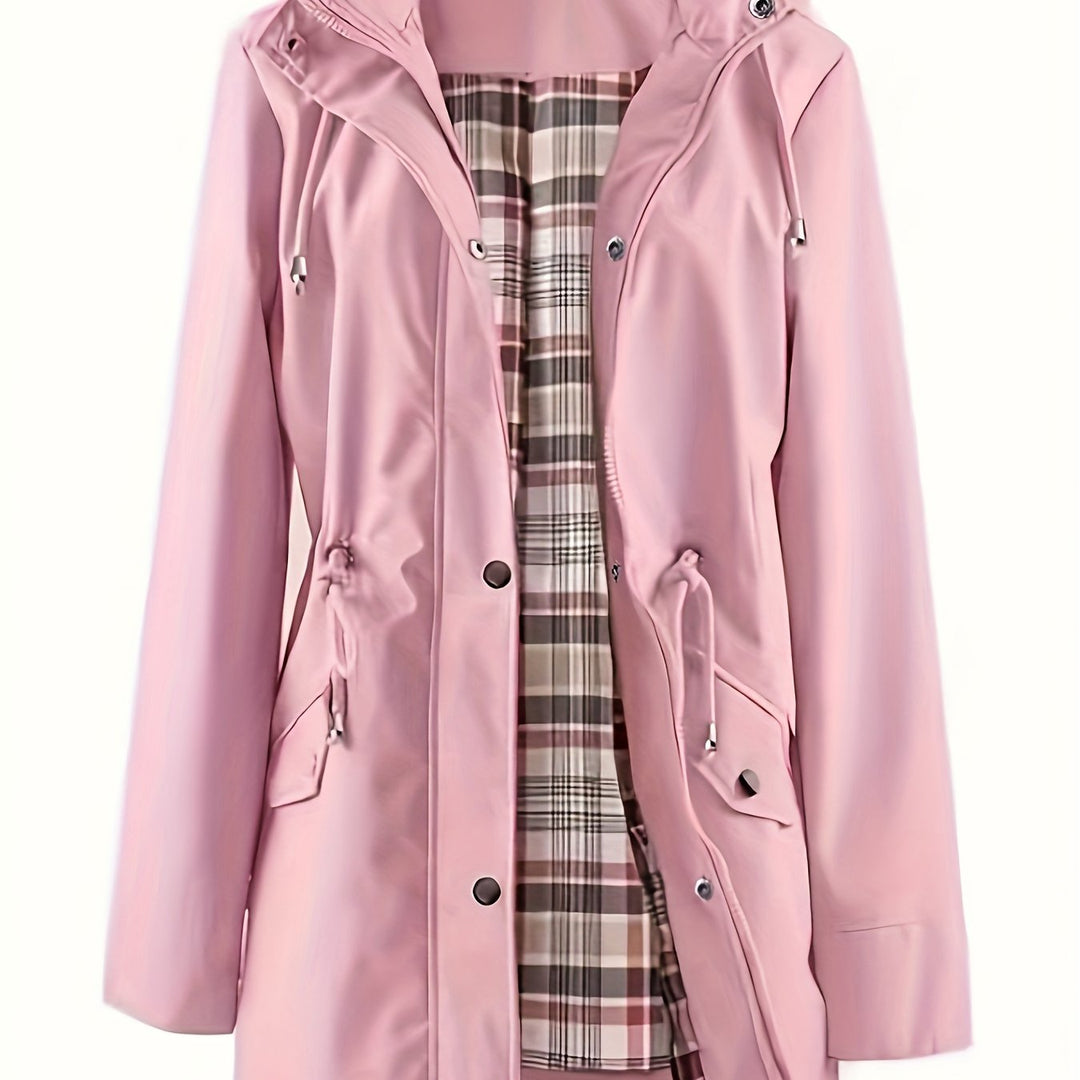 Hooded Drawstring Rain Jacket